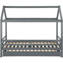 Hausbett >Athen< in Grau, Kiefer/ Grau - 208x165x98cm (BxHxT)