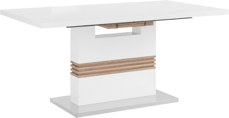 Kulissen-Esstisch >Parma< ausziehbar bis 200cm, Weiß MDF, Eiche Dekor - 160x76x90cm (BxHxT)