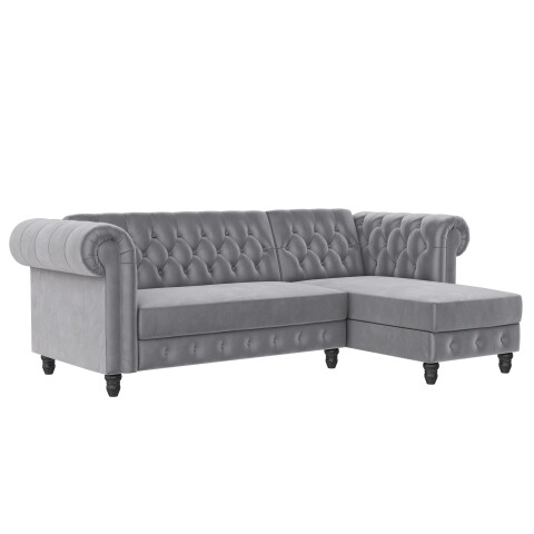 Ecksofa >Firenze< in Grau, Samt - 241x83x154cm (BxHxT)