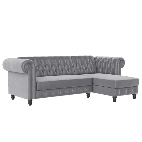 Ecksofa >Firenze< in Grau, Samt - 241x83x154cm (BxHxT)