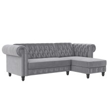 Ecksofa >Firenze< in Grau, Samt - 241x83x154cm (BxHxT)