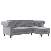 Ecksofa >Firenze< in Grau, Samt - 241x83x154cm (BxHxT)