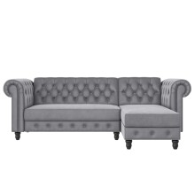 Ecksofa >Firenze< in Grau, Samt - 241x83x154cm (BxHxT)