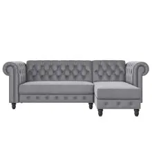 Ecksofa >Firenze< in Grau, Samt - 241x83x154cm (BxHxT)