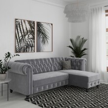 Ecksofa >Firenze< in Grau, Samt - 241x83x154cm (BxHxT)