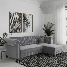 Ecksofa >Firenze< in Grau, Samt - 241x83x154cm (BxHxT)