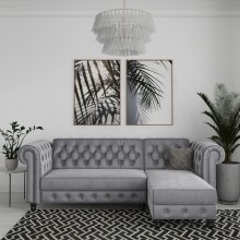 Ecksofa >Firenze< in Grau, Samt - 241x83x154cm (BxHxT)