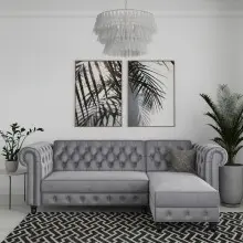 Ecksofa >Firenze< in Grau, Samt - 241x83x154cm (BxHxT)