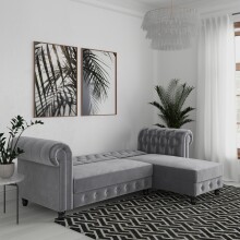 Ecksofa >Firenze< in Grau, Samt - 241x83x154cm (BxHxT)