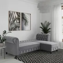 Ecksofa >Firenze< in Grau, Samt - 241x83x154cm (BxHxT)