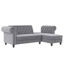 Ecksofa >Firenze< in Grau, Samt - 241x83x154cm (BxHxT)