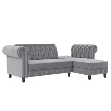 Ecksofa >Firenze< in Grau, Samt - 241x83x154cm (BxHxT)