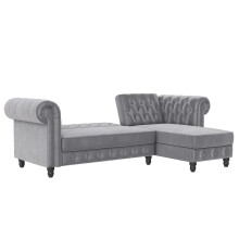 Ecksofa >Firenze< in Grau, Samt - 241x83x154cm (BxHxT)
