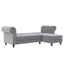 Ecksofa >Firenze< in Grau, Samt - 241x83x154cm (BxHxT)