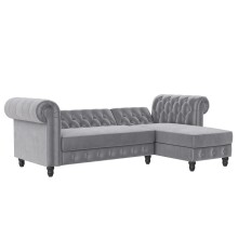 Ecksofa >Firenze< in Grau, Samt - 241x83x154cm (BxHxT)