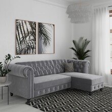 Ecksofa >Firenze< in Grau, Samt - 241x83x154cm (BxHxT)