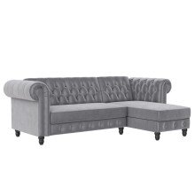 Ecksofa >Firenze< in Grau, Samt - 241x83x154cm (BxHxT)
