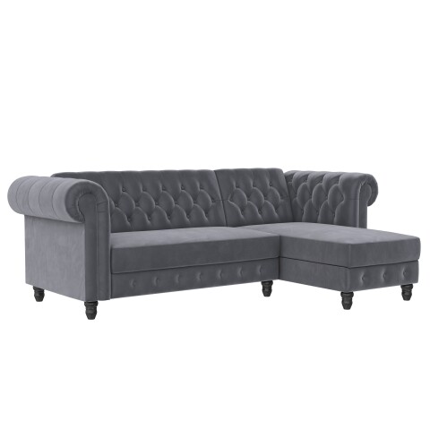 Ecksofa >Firenze< in Grau, Samt - 241x83x154cm (BxHxT)