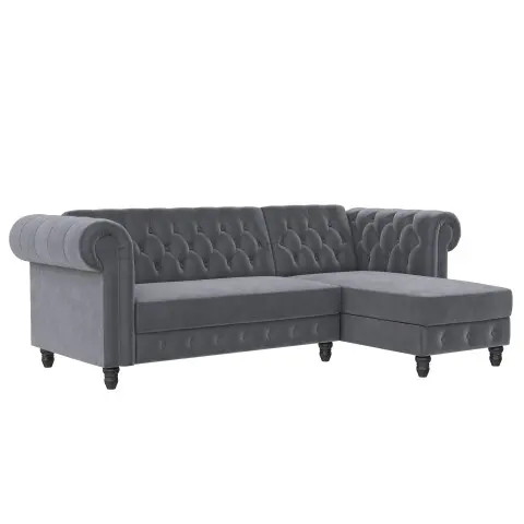 Ecksofa >Firenze< in Grau, Samt - 241x83x154cm (BxHxT)