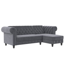 Ecksofa >Firenze< in Grau, Samt - 241x83x154cm (BxHxT)