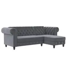 Ecksofa >Firenze< in Grau, Samt - 241x83x154cm (BxHxT)
