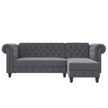 Ecksofa >Firenze< in Grau, Samt - 241x83x154cm (BxHxT)
