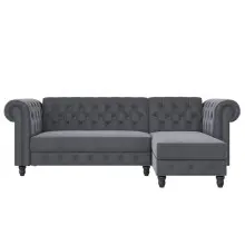Ecksofa >Firenze< in Grau, Samt - 241x83x154cm (BxHxT)