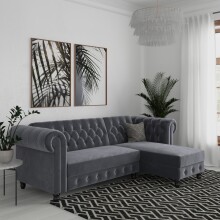 Ecksofa >Firenze< in Grau, Samt - 241x83x154cm (BxHxT)