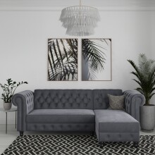 Ecksofa >Firenze< in Grau, Samt - 241x83x154cm (BxHxT)