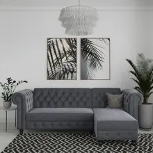 Ecksofa >Firenze< in Grau, Samt - 241x83x154cm (BxHxT)