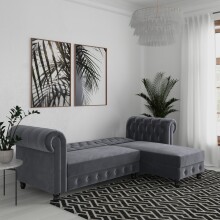 Ecksofa >Firenze< in Grau, Samt - 241x83x154cm (BxHxT)