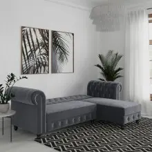 Ecksofa >Firenze< in Grau, Samt - 241x83x154cm (BxHxT)