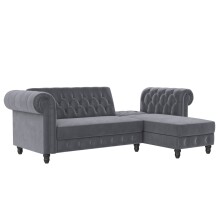 Ecksofa >Firenze< in Grau, Samt - 241x83x154cm (BxHxT)