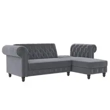 Ecksofa >Firenze< in Grau, Samt - 241x83x154cm (BxHxT)