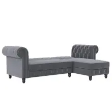 Ecksofa >Firenze< in Grau, Samt - 241x83x154cm (BxHxT)