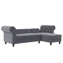 Ecksofa >Firenze< in Grau, Samt - 241x83x154cm (BxHxT)