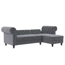 Ecksofa >Firenze< in Grau, Samt - 241x83x154cm (BxHxT)