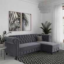 Ecksofa >Firenze< in Grau, Samt - 241x83x154cm (BxHxT)