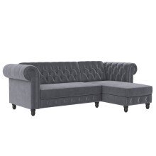 Ecksofa >Firenze< in Grau, Samt - 241x83x154cm (BxHxT)