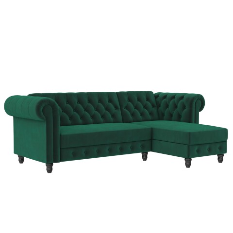 Ecksofa >Firenze< in Grün, Samt - 241x83x154cm (BxHxT)
