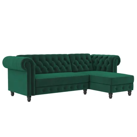 Ecksofa >Firenze< in Grün, Samt - 241x83x154cm (BxHxT)