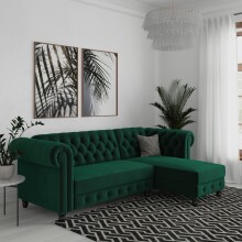 Ecksofa >Firenze< in Grün, Samt - 241x83x154cm (BxHxT)