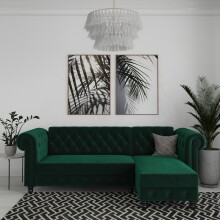 Ecksofa >Firenze< in Grün, Samt - 241x83x154cm (BxHxT)