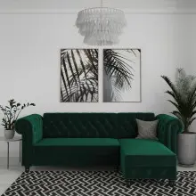 Ecksofa >Firenze< in Grün, Samt - 241x83x154cm (BxHxT)