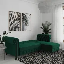 Ecksofa >Firenze< in Grün, Samt - 241x83x154cm (BxHxT)
