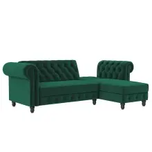 Ecksofa >Firenze< in Grün, Samt - 241x83x154cm (BxHxT)