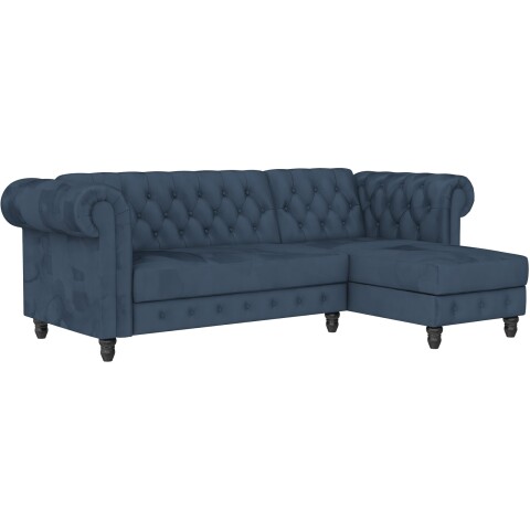 Ecksofa >Firenze< in Blau, Samt - 241x83x154cm (BxHxT)