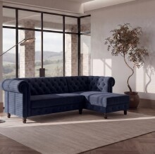 Ecksofa >Firenze< in Blau, Samt - 241x83x154cm (BxHxT)