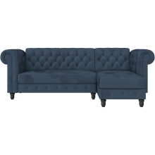 Ecksofa >Firenze< in Blau, Samt - 241x83x154cm (BxHxT)