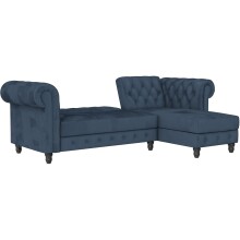 Ecksofa >Firenze< in Blau, Samt - 241x83x154cm (BxHxT)